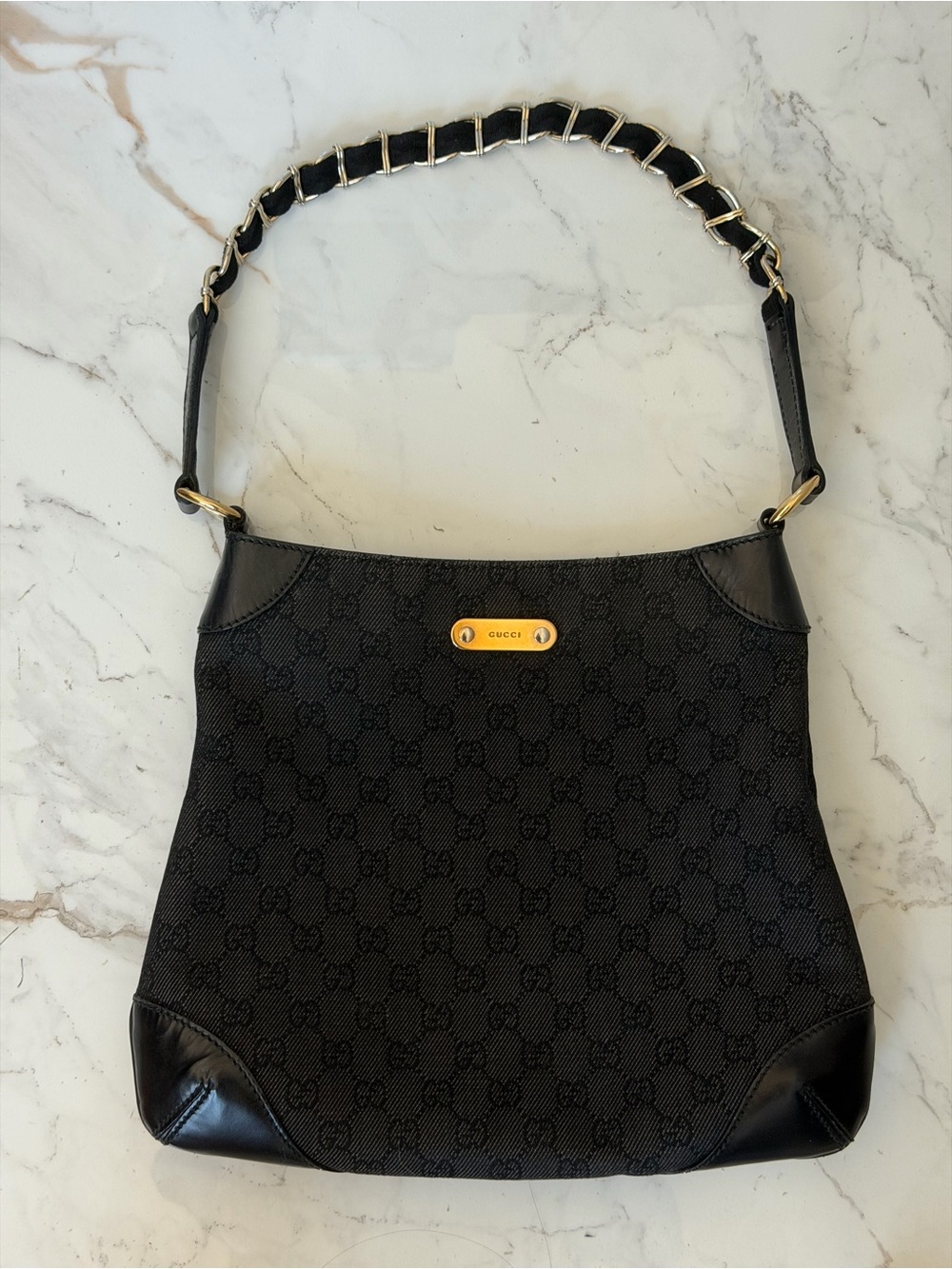 Gucci Tom Ford Denim Capri GG Monogram Chain Hobo Shoulder Bag